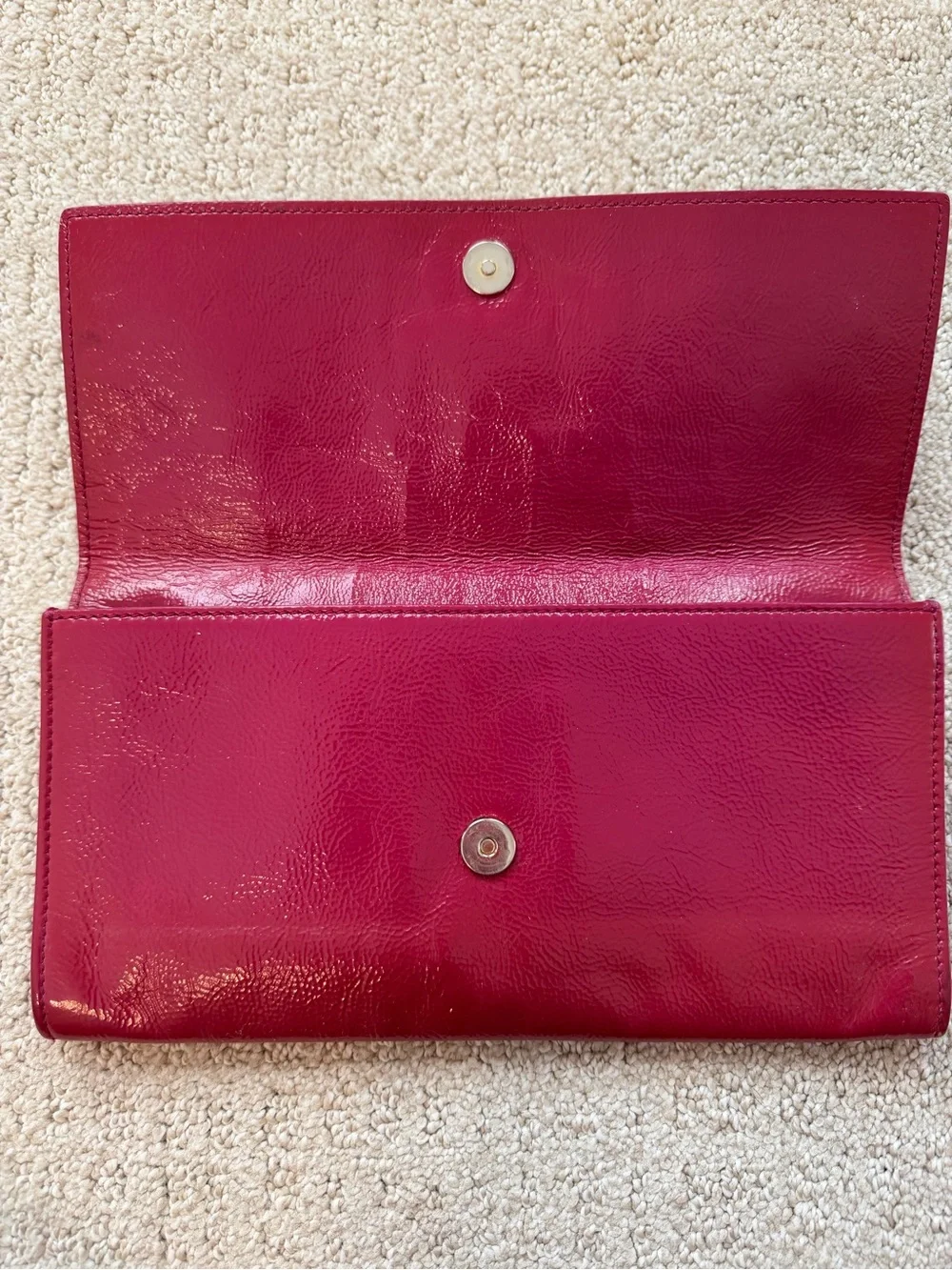 Yves Saint Laurent Magenta Fold-Over Leather Clutch